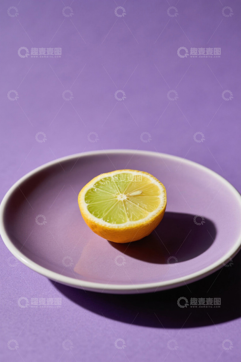 高清大图下载【趣麦麦图】紫色盘上的半片柠檬