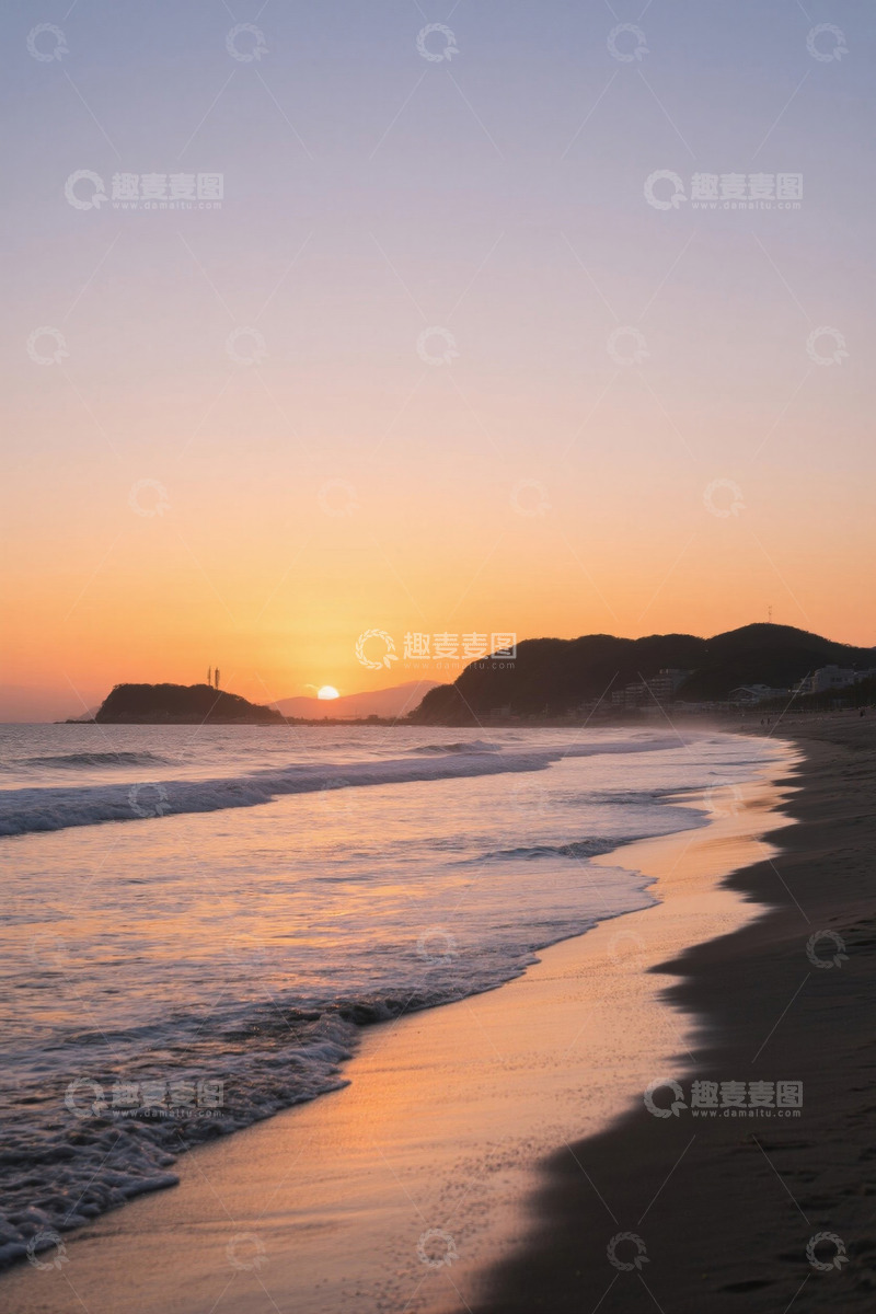 高清大图下载【趣麦麦图】海滩日落时分的自然风光