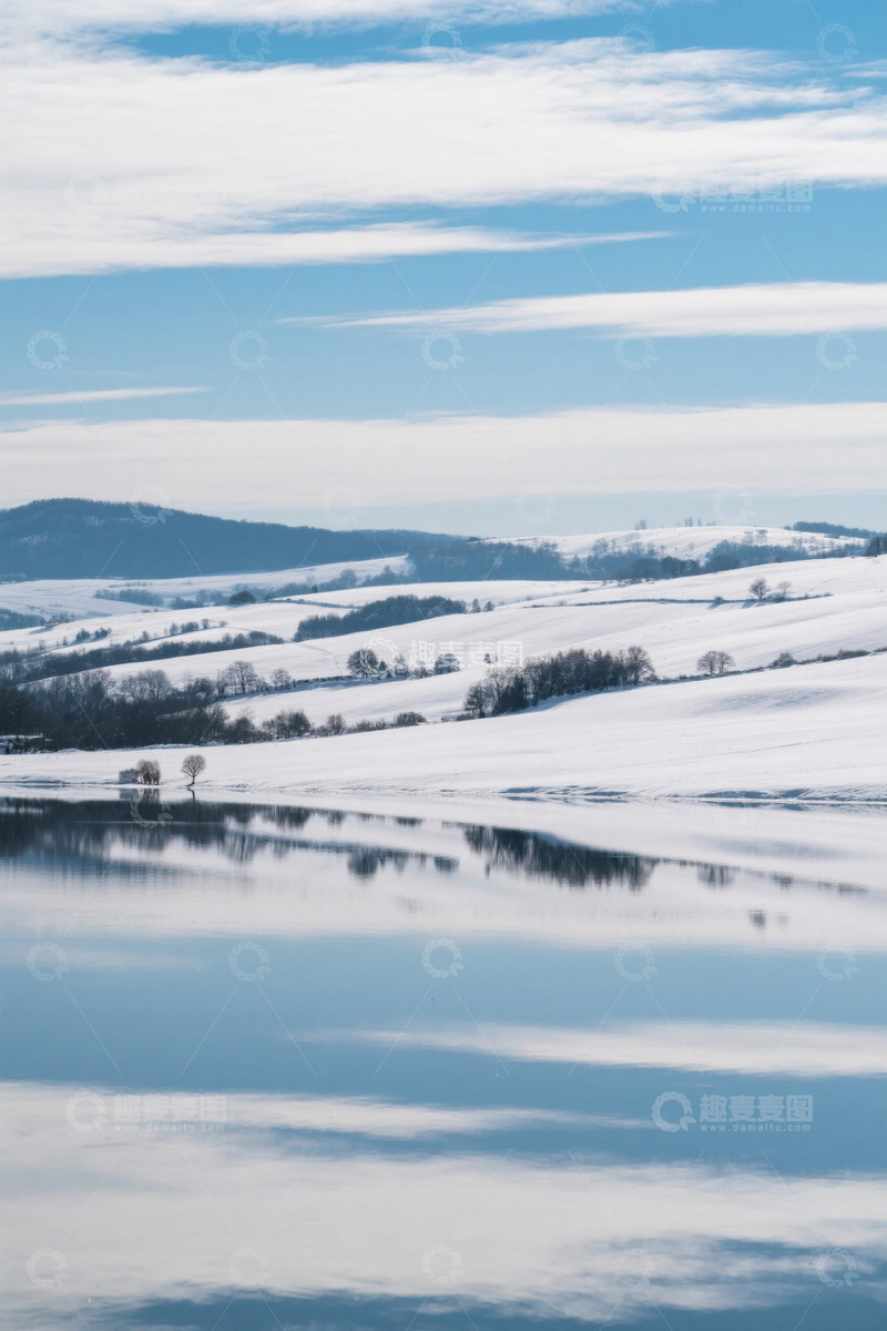 高清大图下载【趣麦麦图】冬日雪覆盖的山水风光