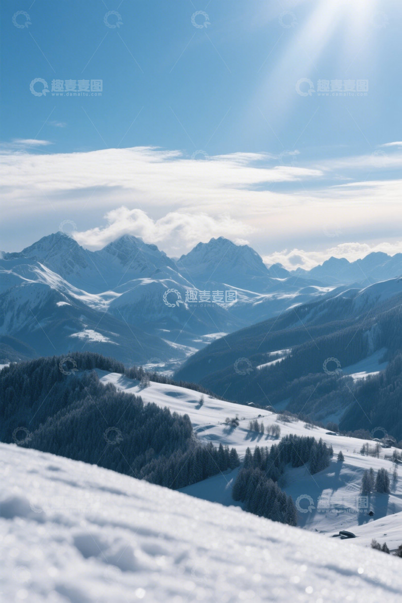 高清大图下载【趣麦麦图】雪山森林冬日户外风景