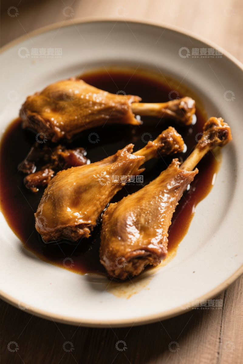 高清大图下载【趣麦麦图】盘中卤味鸡腿特写