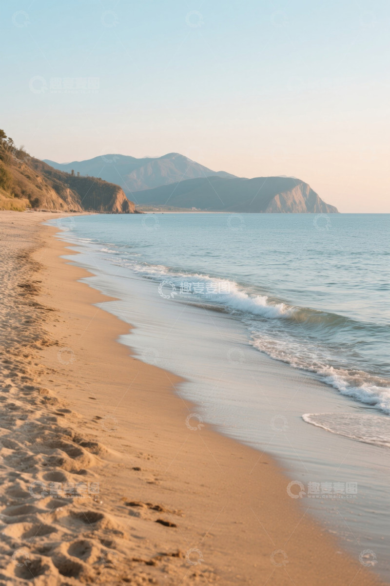 高清大图下载【趣麦麦图】海边沙滩与远山海洋景观