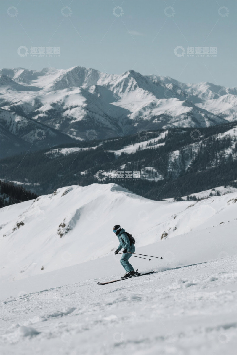 高清大图下载【趣麦麦图】雪山中滑雪者滑雪场景