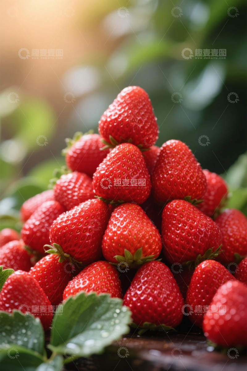 高清大图下载【趣麦麦图】堆叠的新鲜草莓特写