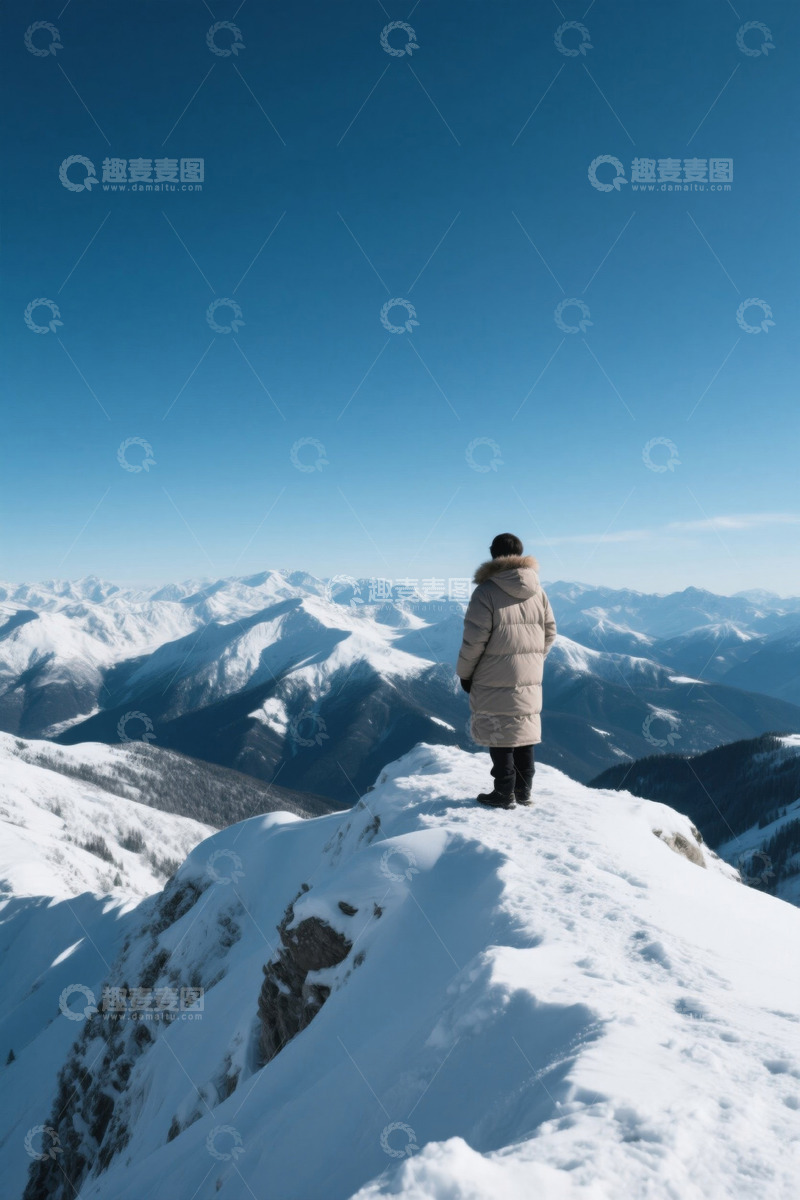高清大图下载【趣麦麦图】人在雪山之巅眺望远方