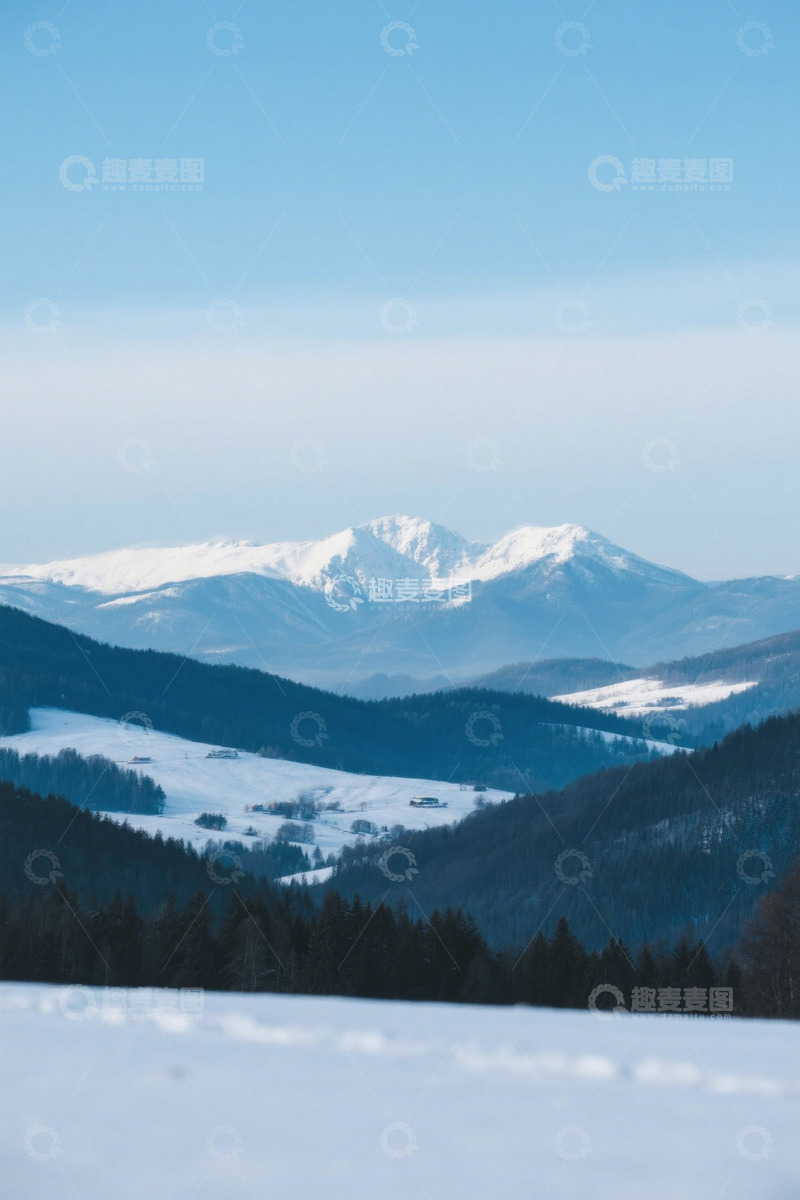 高清大图下载【趣麦麦图】雪山森林雪景户外风景