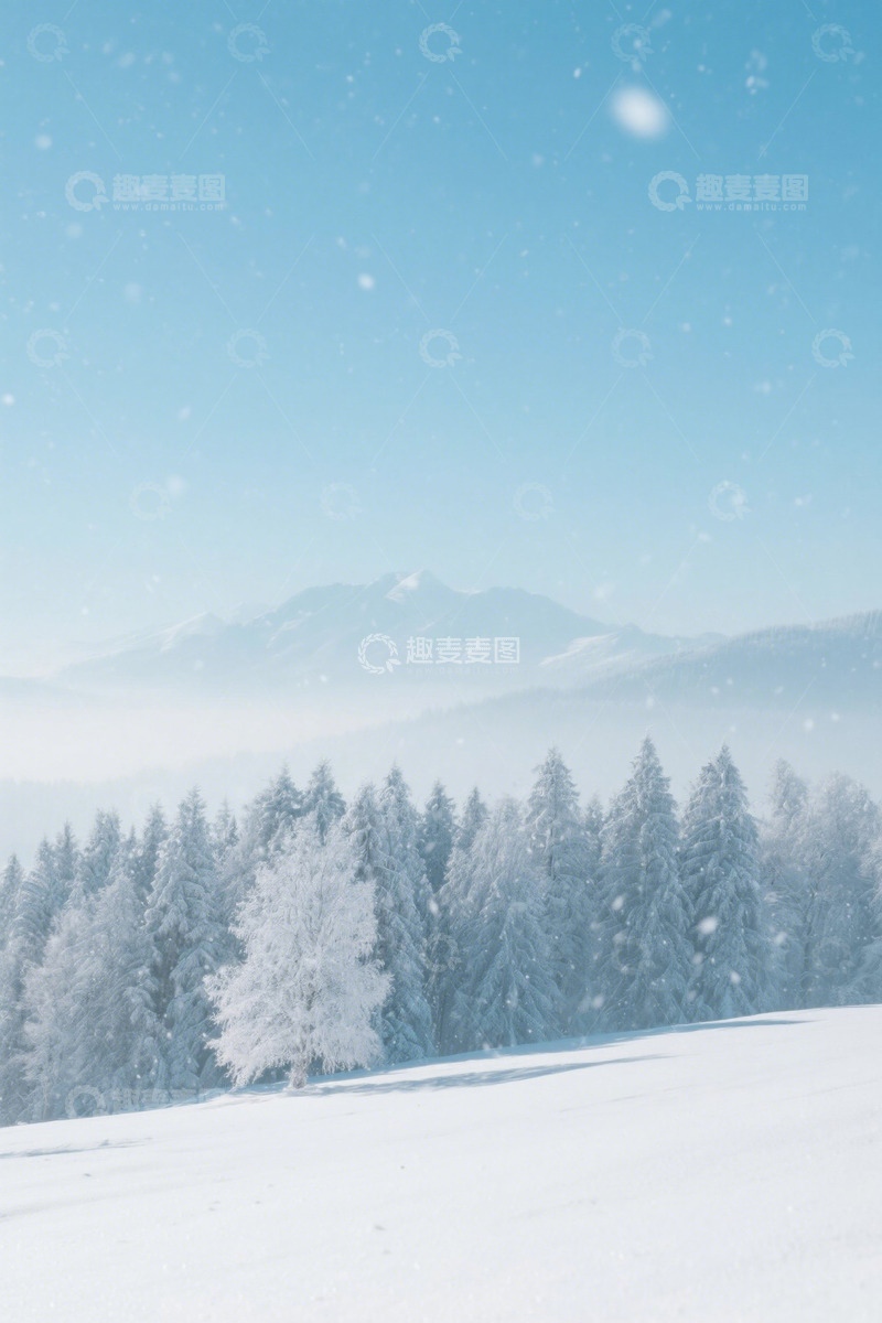 高清大图下载【趣麦麦图】雪后森林与远山雪景