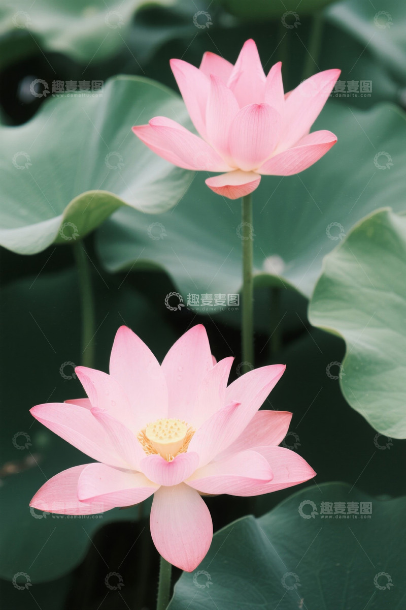 高清大图下载【趣麦麦图】粉色荷花与荷叶特写