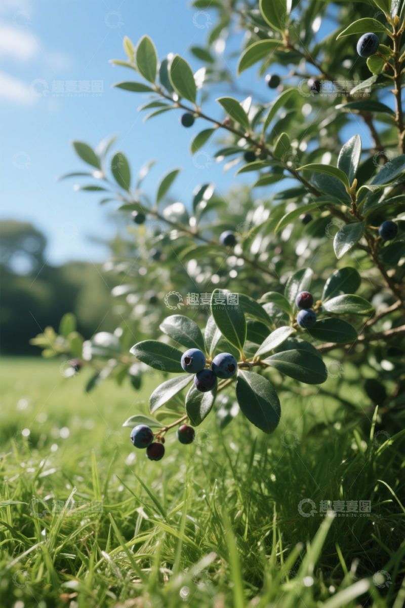 高清大图下载【趣麦麦图】草地上的蓝莓植物特写