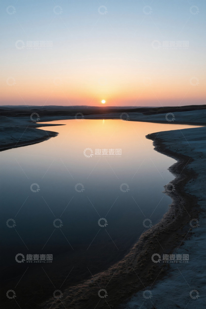 高清大图下载【趣麦麦图】夕阳下的宁静水面景观