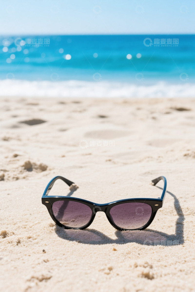高清大图下载【趣麦麦图】沙滩上的太阳镜与海景