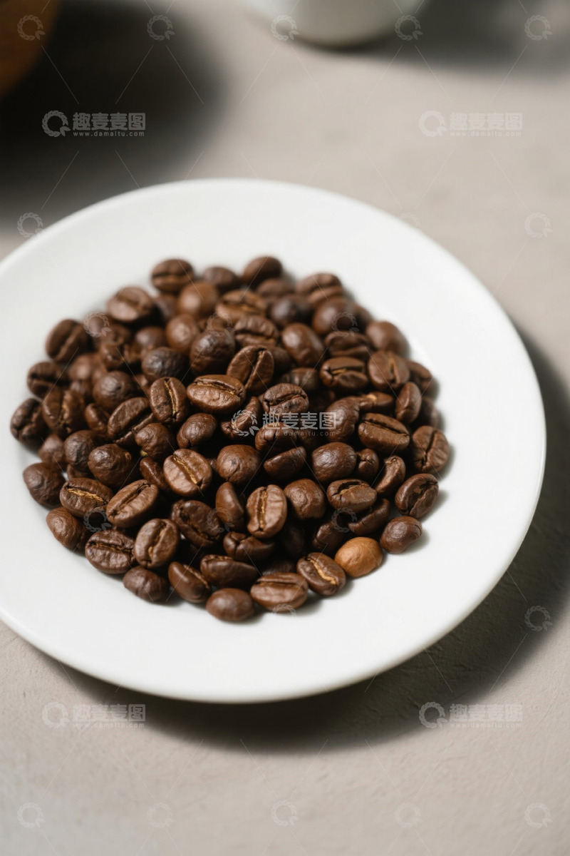高清大图下载【趣麦麦图】白色盘子中的咖啡豆
