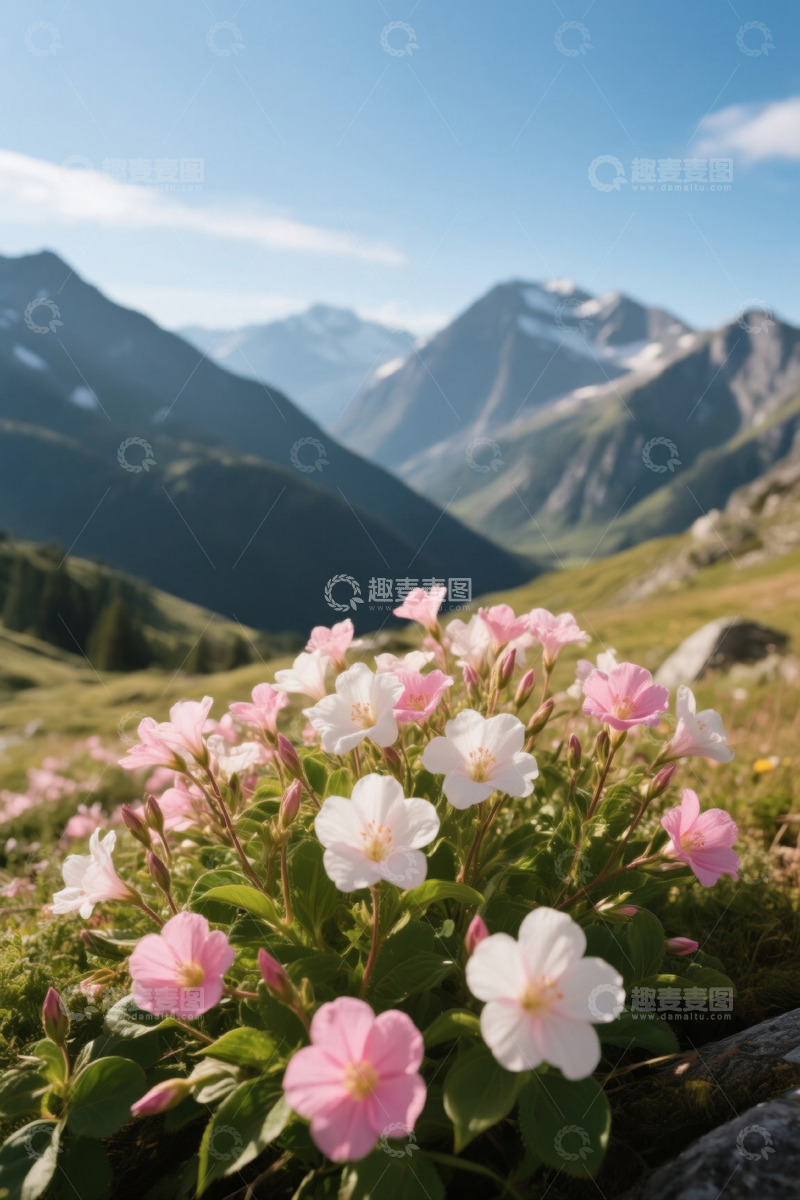 高清大图下载【趣麦麦图】山野间绽放的粉色白色小花