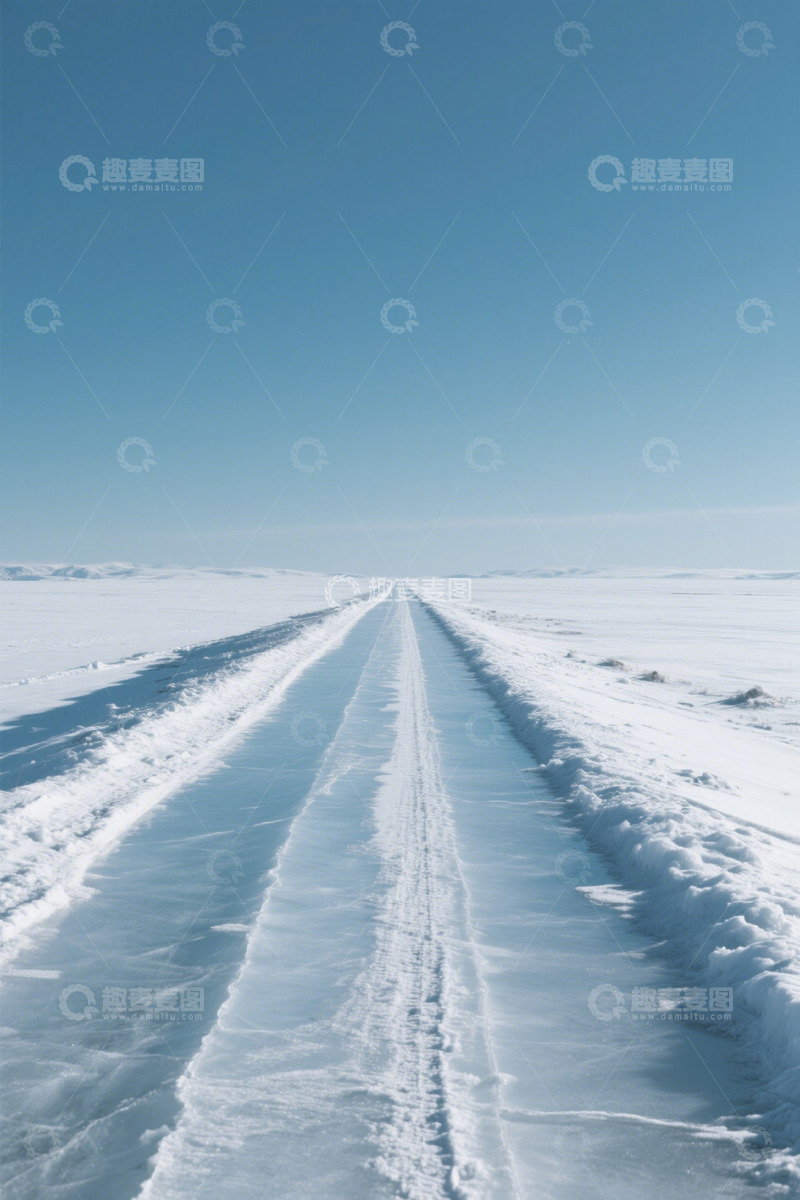高清大图下载【趣麦麦图】雪地中的道路远景