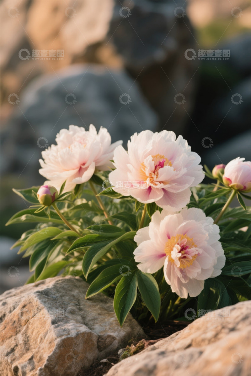 高清大图下载【趣麦麦图】岩石旁盛开的粉色芍药花