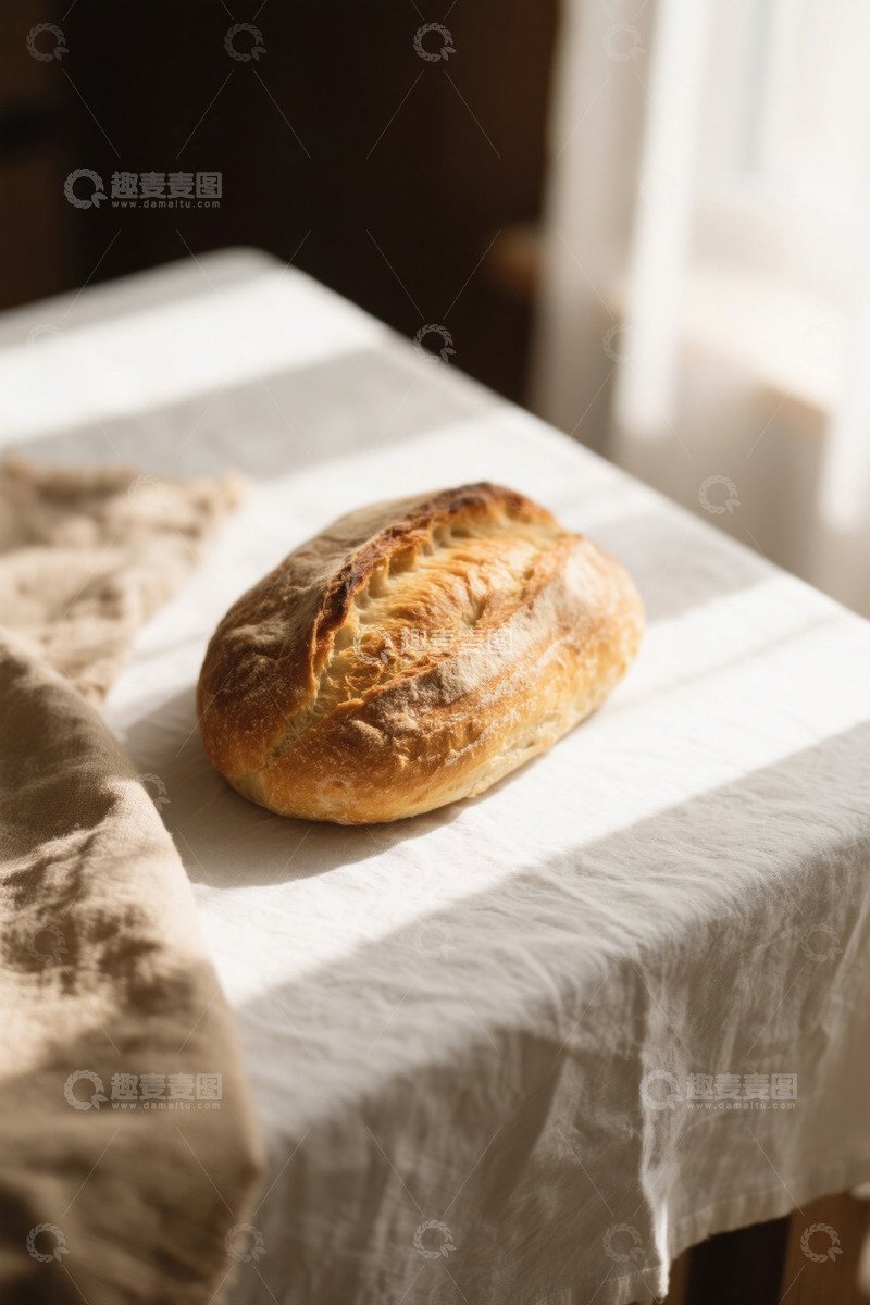 高清大图下载【趣麦麦图】桌布上摆放的新鲜面包