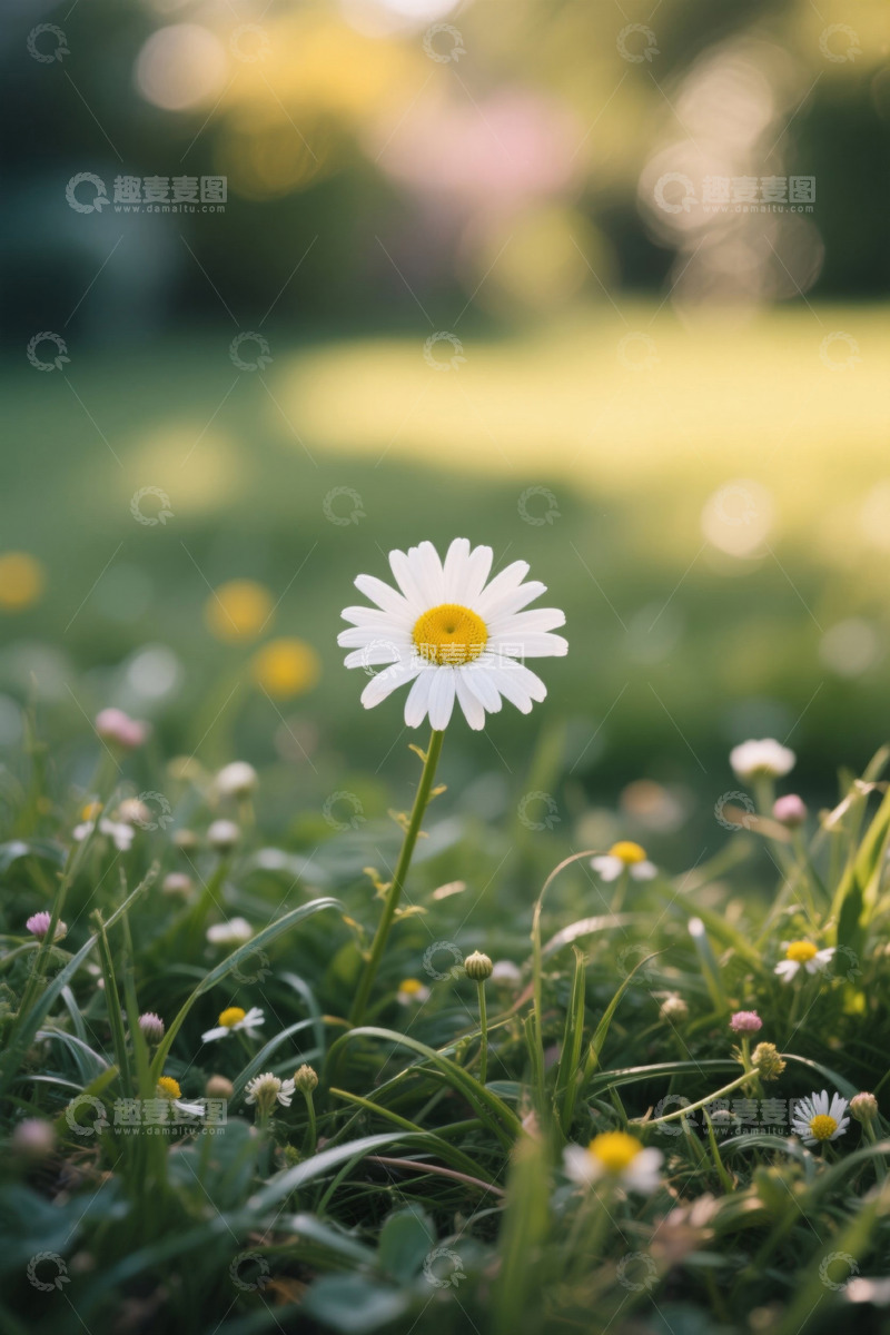 高清大图下载【趣麦麦图】草地上绽放的白色雏菊