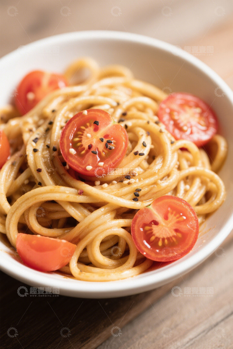 高清大图下载【趣麦麦图】碗装番茄芝麻意大利面