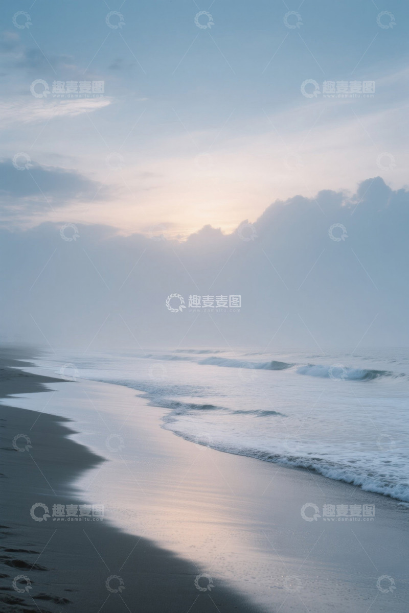 高清大图下载【趣麦麦图】海滩日出时分海浪景观