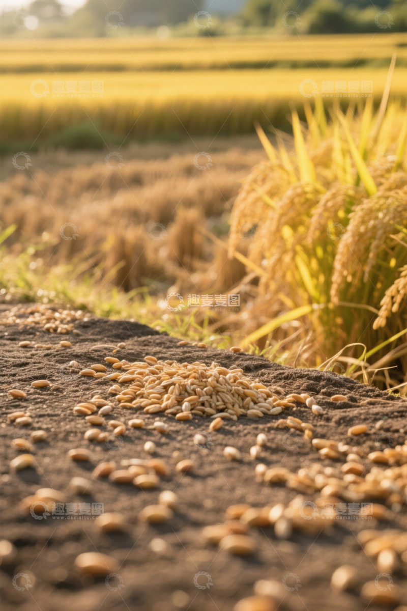 高清大图下载【趣麦麦图】田间稻谷与散落的谷粒