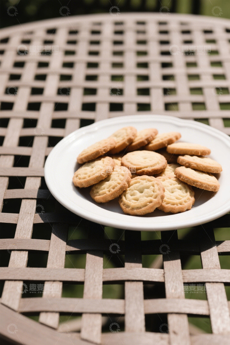 高清大图下载【趣麦麦图】木桌上白盘里的美味饼干