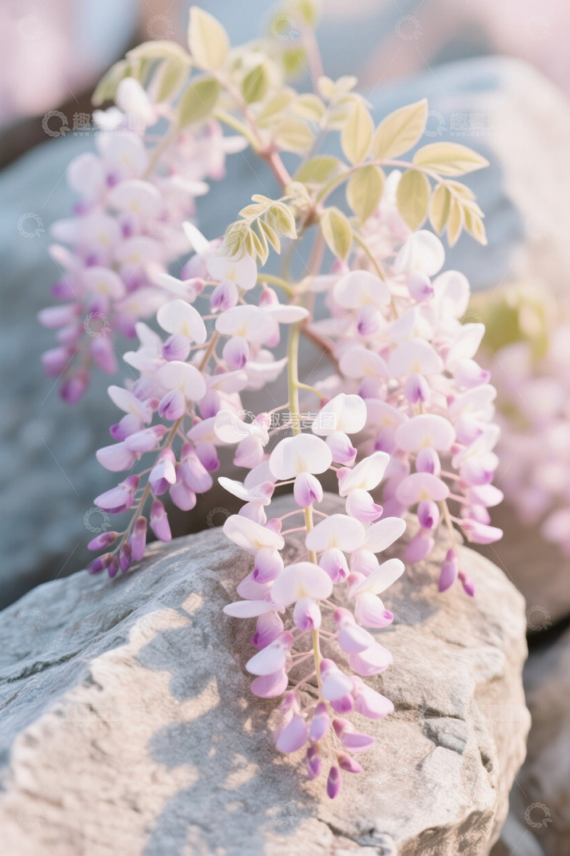 高清大图下载【趣麦麦图】岩石上绽放的紫色紫藤花