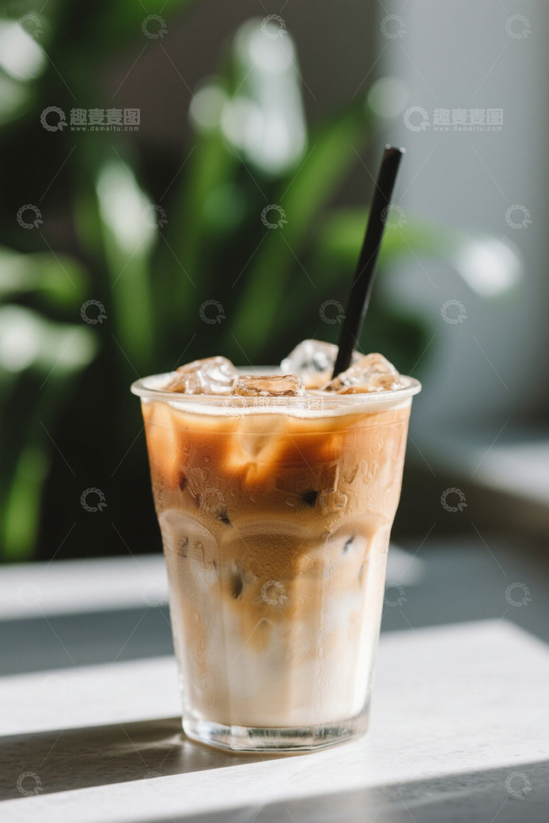 高清大图下载【趣麦麦图】透明杯中冰咖啡饮品特写