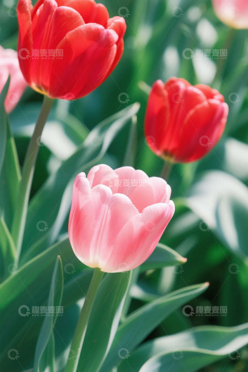 高清大图下载【趣麦麦图】盛开的粉色和红色郁金香