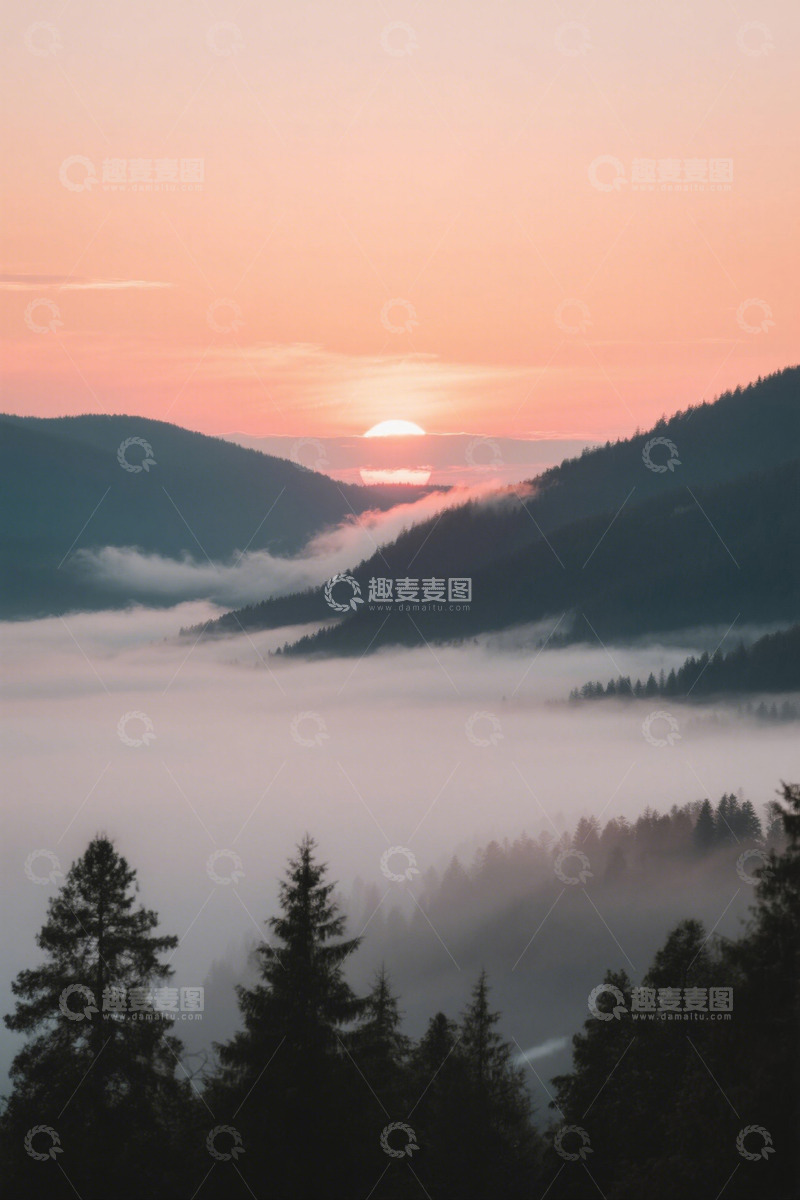 高清大图下载【趣麦麦图】山间日出云海森林景观