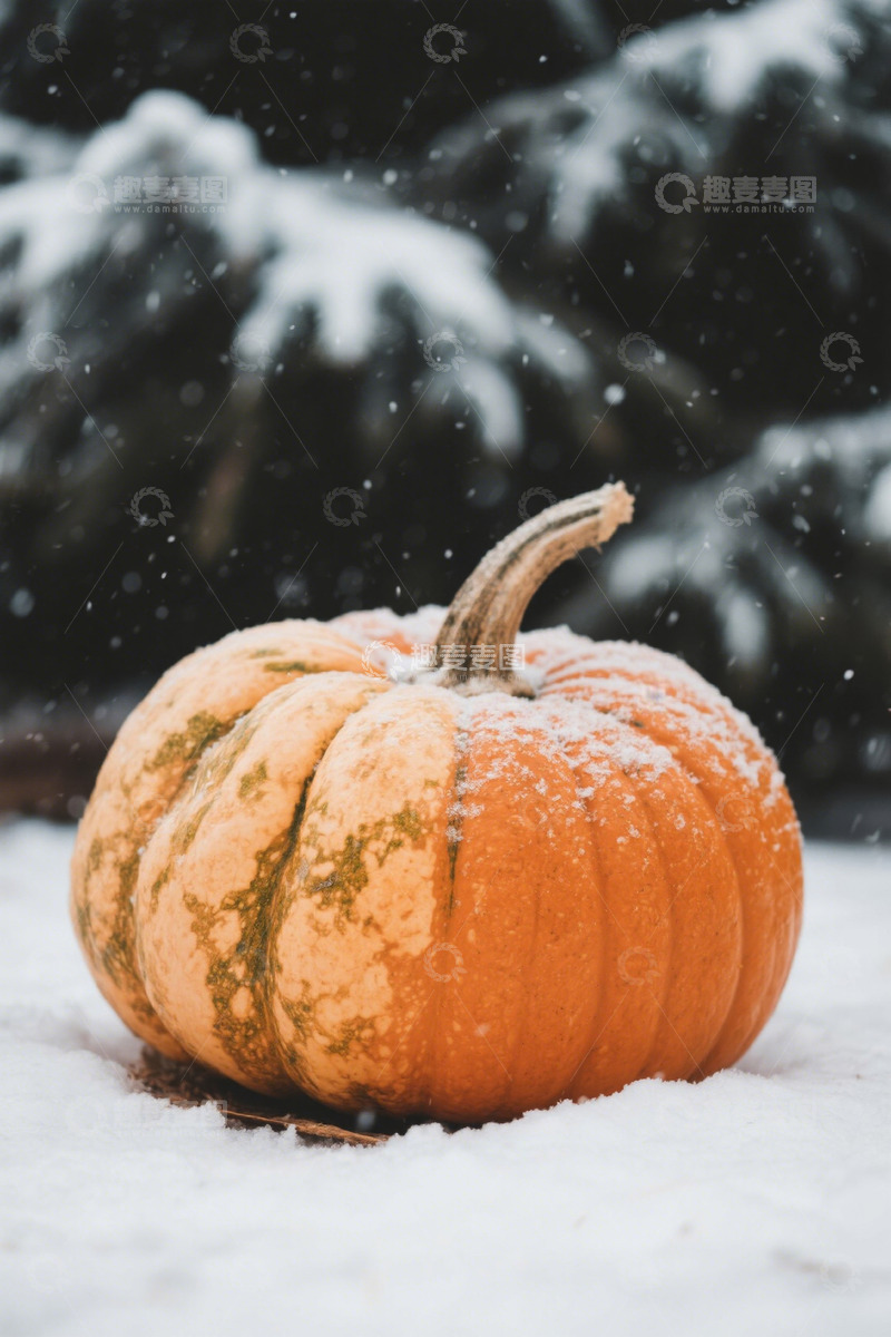 高清大图下载【趣麦麦图】雪地中的南瓜静物