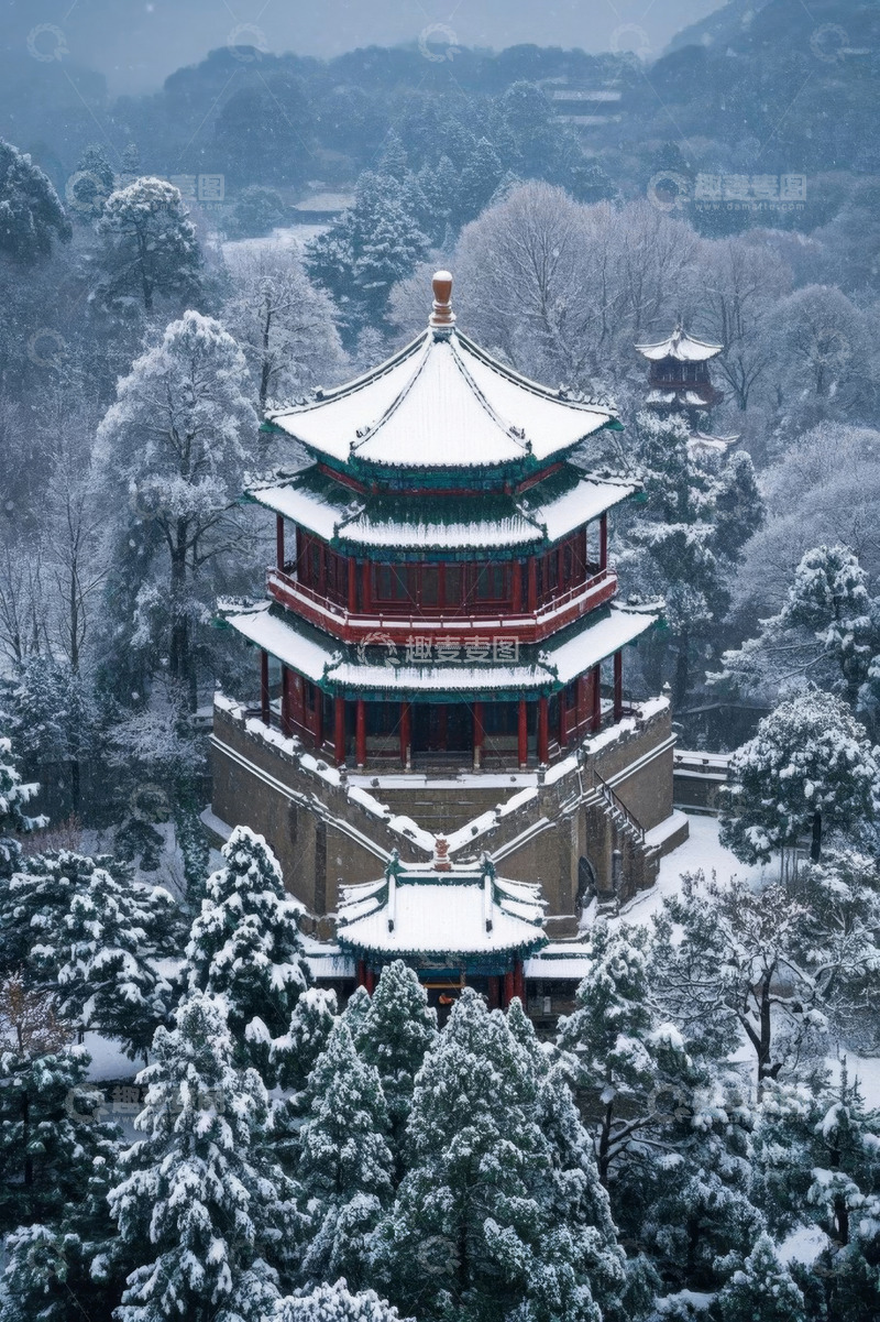 高清大图下载【趣麦麦图】雪中古建筑风景