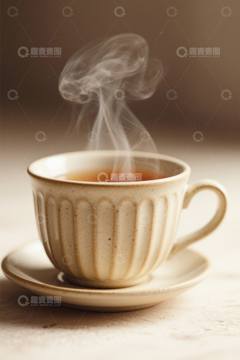 高清大图下载【趣麦麦图】热气腾腾的陶瓷杯装茶饮