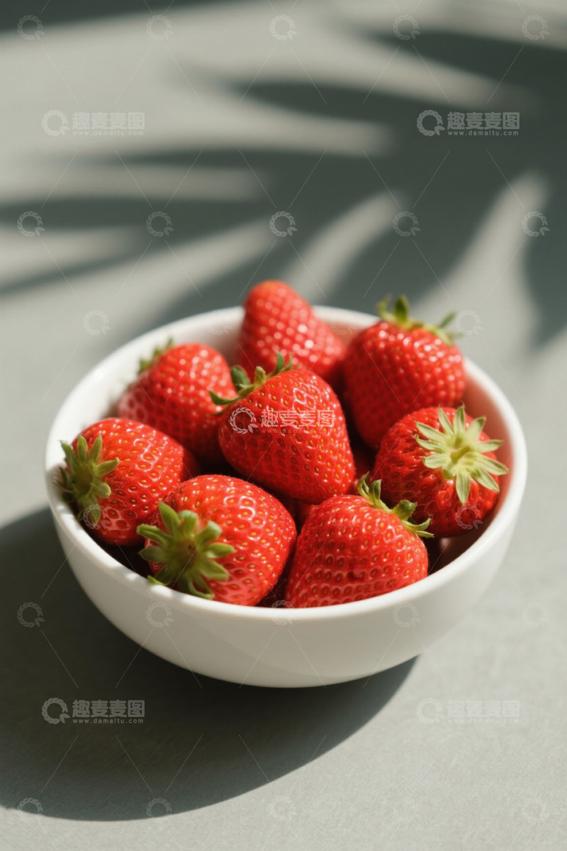 高清大图下载【趣麦麦图】白色碗中新鲜草莓