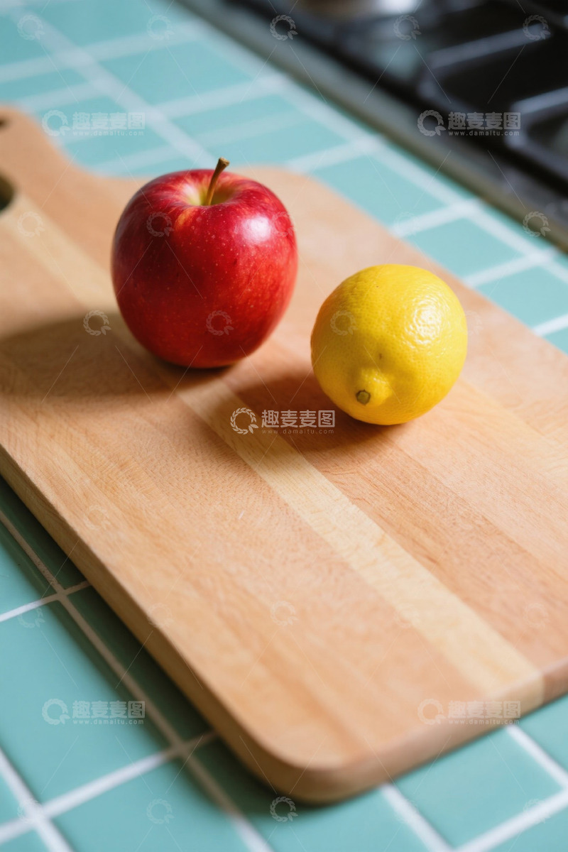高清大图下载【趣麦麦图】砧板上的苹果与柠檬