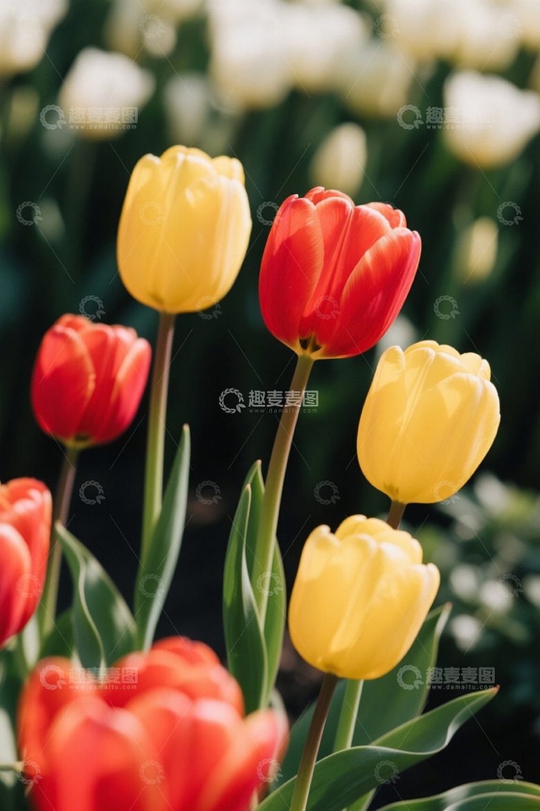 红黄郁金香花卉特写