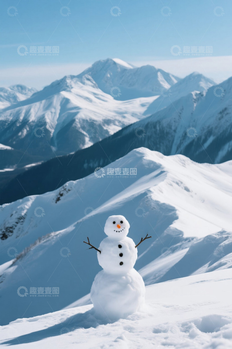 高清大图下载【趣麦麦图】雪山前的雪人景观
