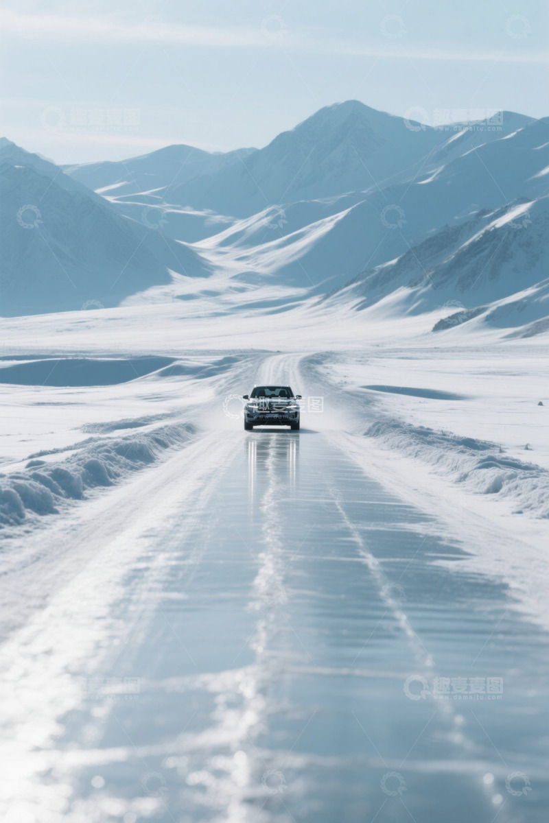 高清大图下载【趣麦麦图】雪地公路上行驶的汽车