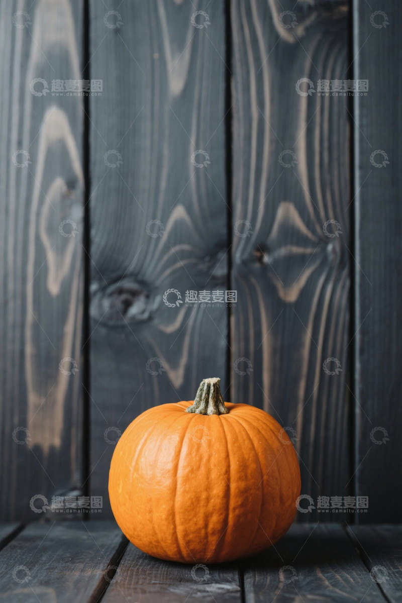 高清大图下载【趣麦麦图】木质背景上的橙色南瓜
