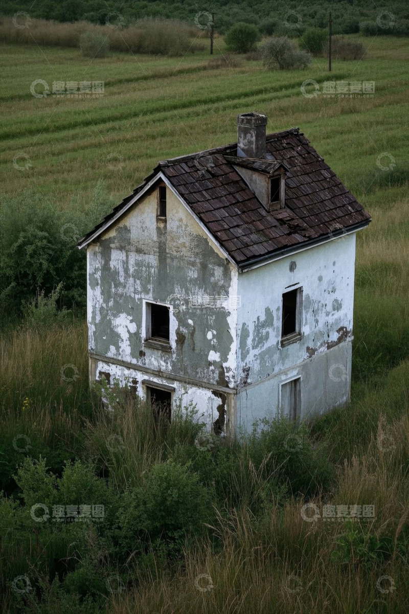 高清大图下载【趣麦麦图】田野中的废弃小屋
