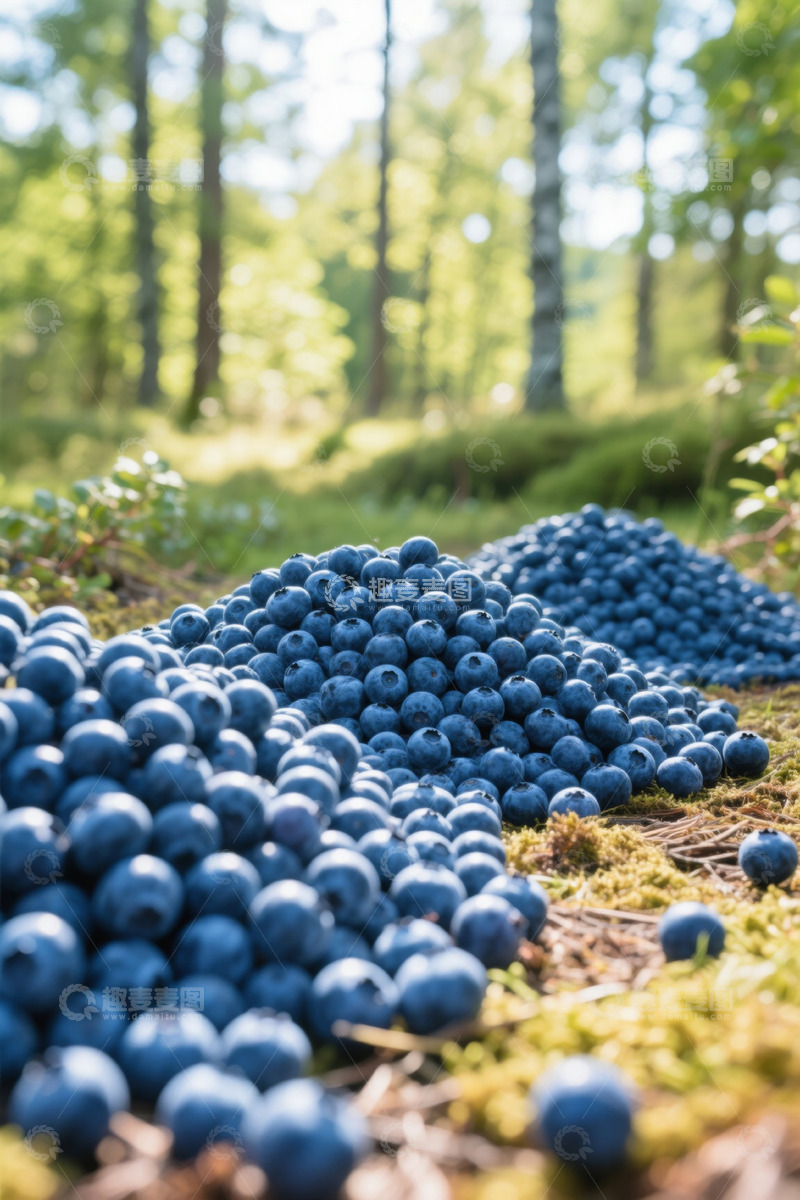 高清大图下载【趣麦麦图】林间地面堆积的蓝莓果实