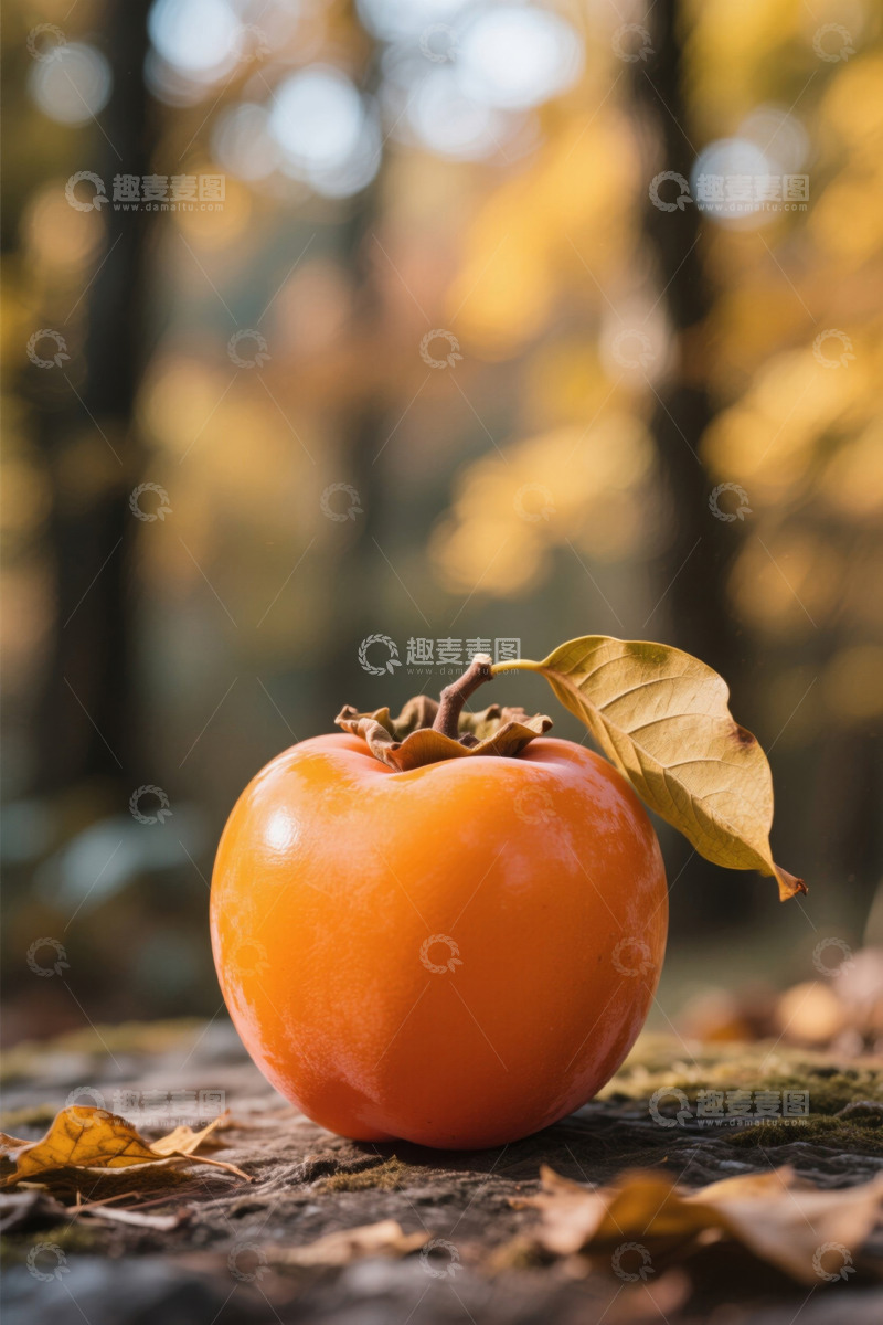 高清大图下载【趣麦麦图】户外木面上的橙色柿子