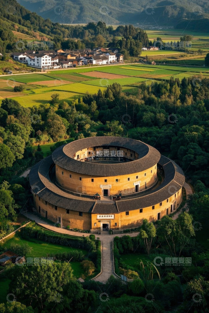 高清大图下载【趣麦麦图】航拍永定土楼田园风光