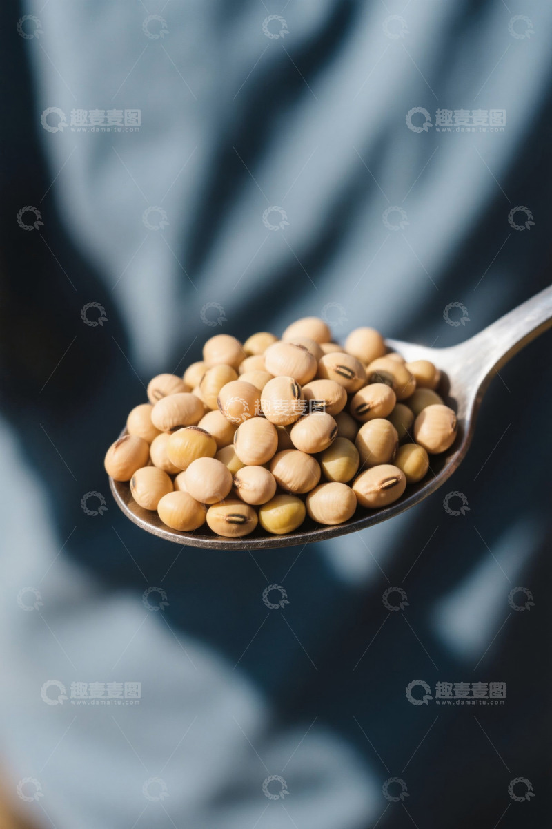 高清大图下载【趣麦麦图】勺子上盛放的大豆特写