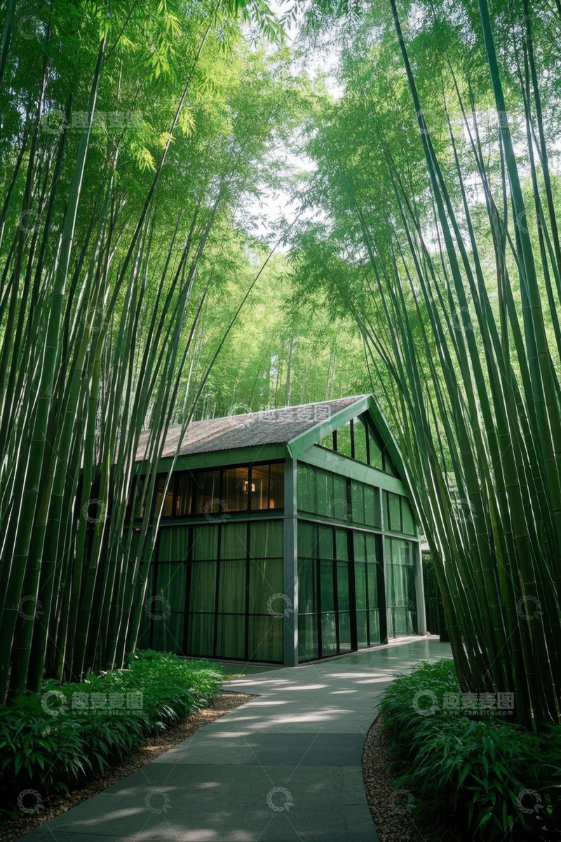 高清大图下载【趣麦麦图】竹林中的现代风格小屋