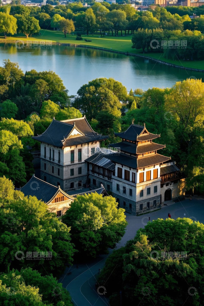 高清大图下载【趣麦麦图】中式古建筑与周边自然风光