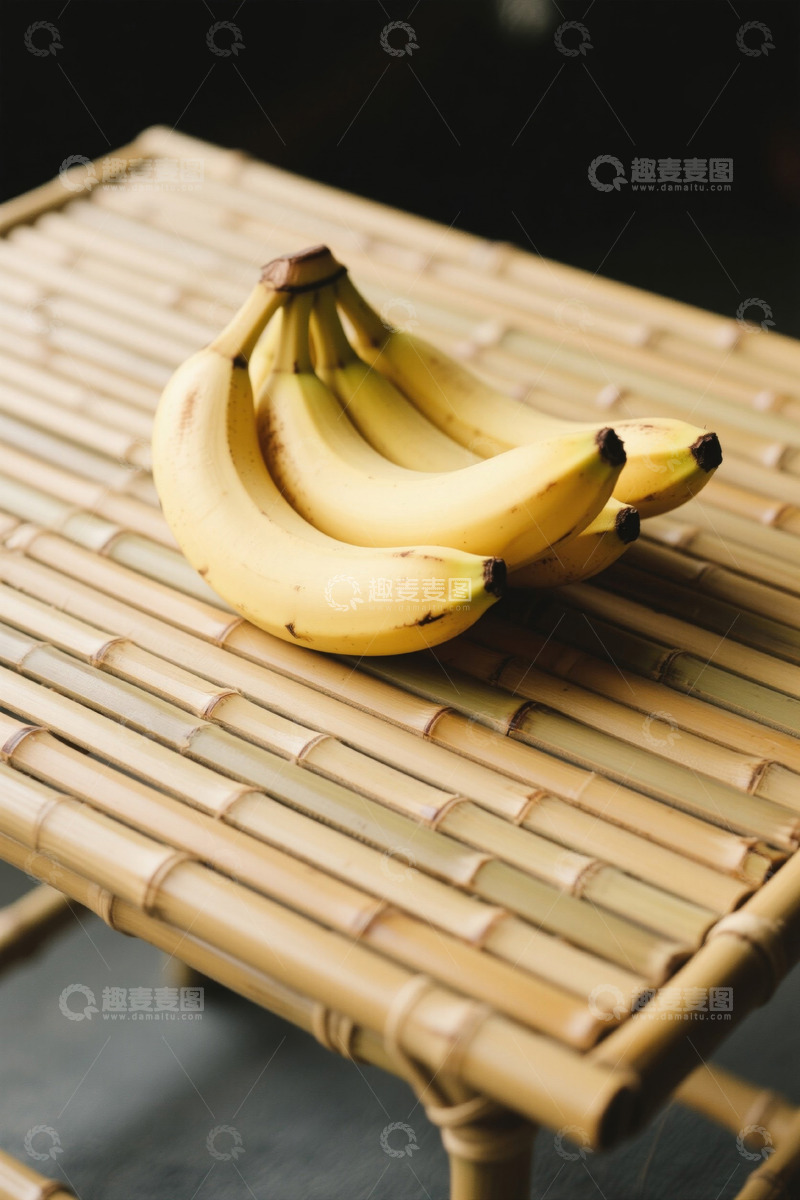 高清大图下载【趣麦麦图】竹制托盘上的一串香蕉