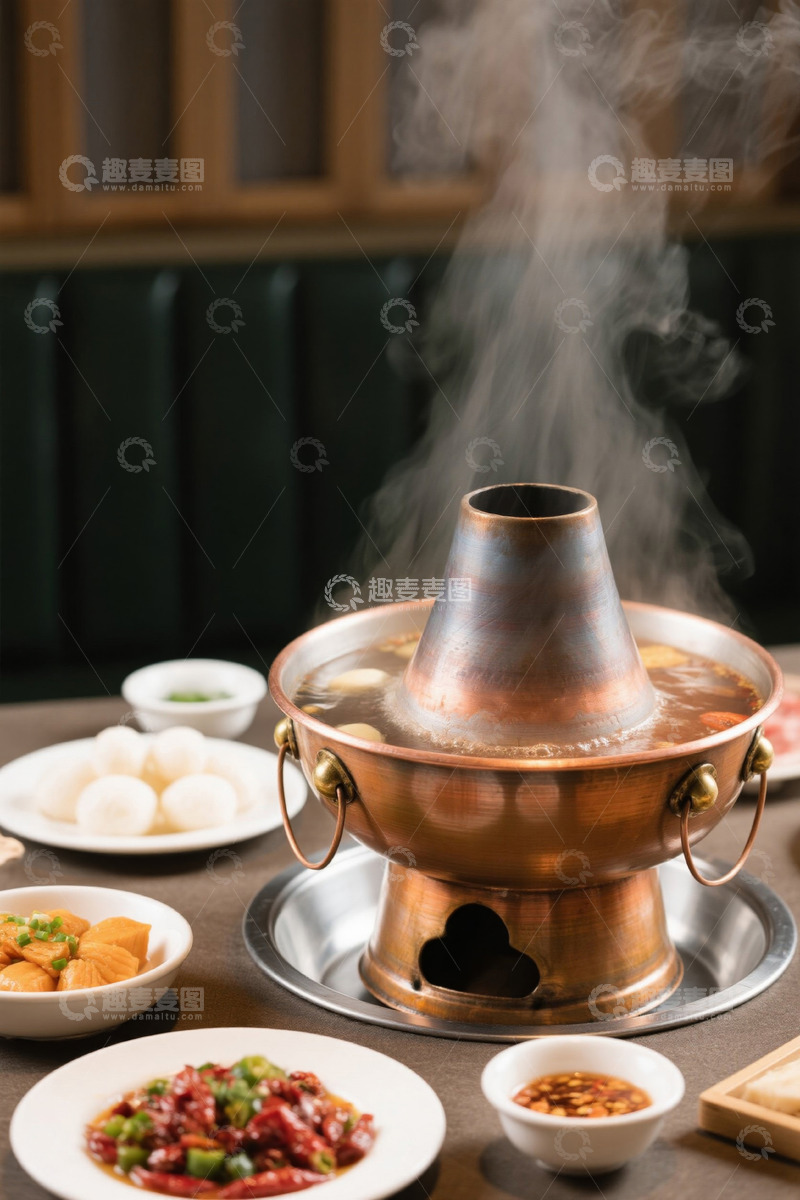 高清大图下载【趣麦麦图】铜锅涮肉火锅食材近景