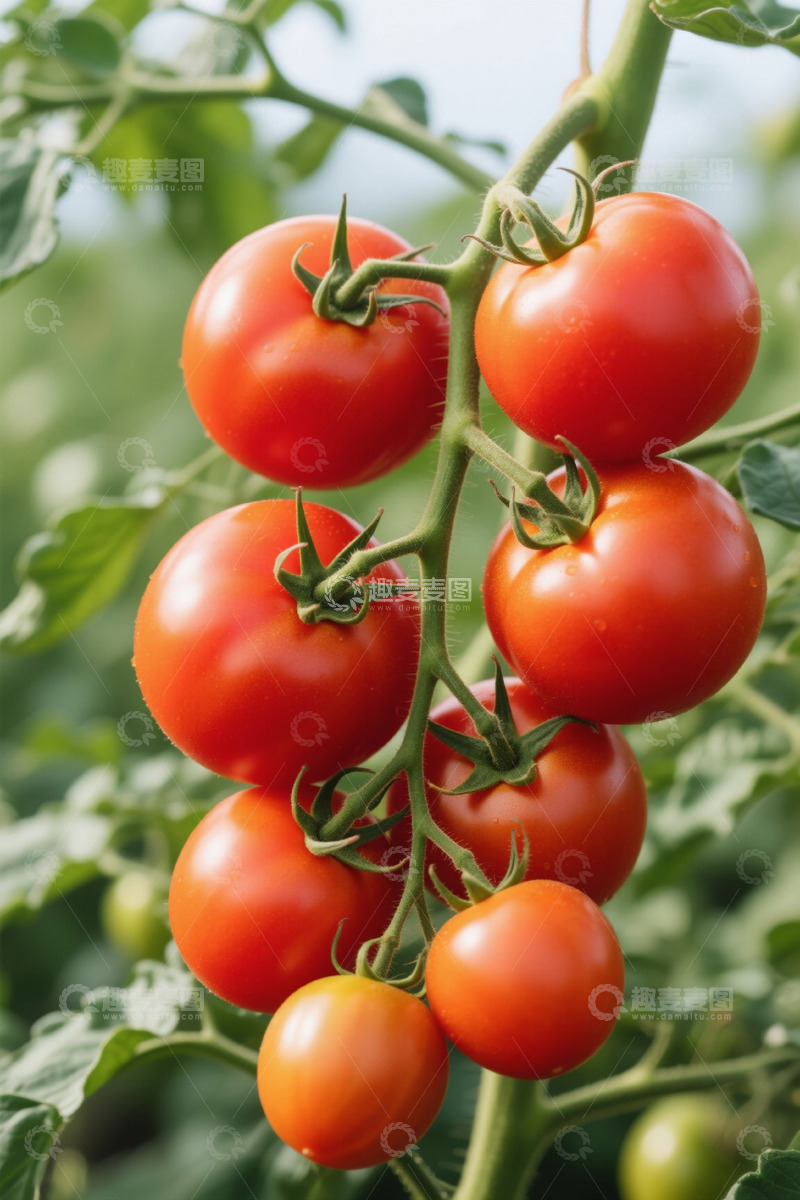 高清大图下载【趣麦麦图】枝头上成熟的新鲜西红柿