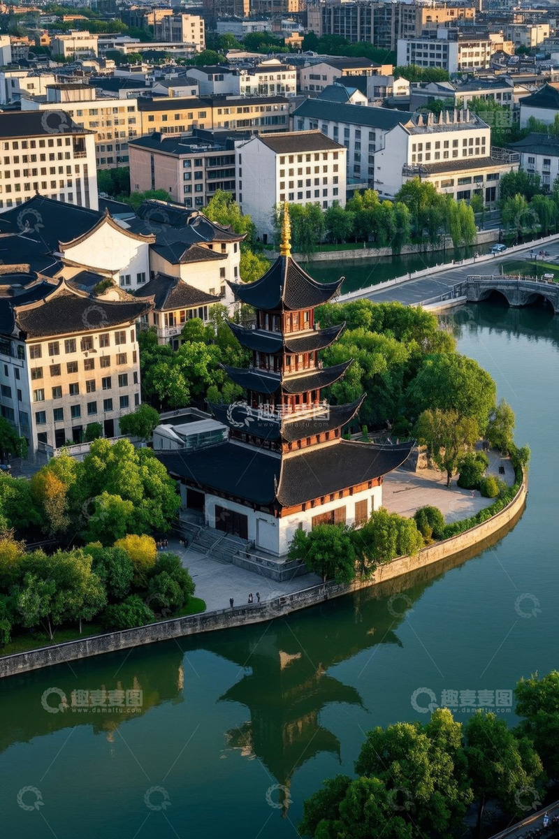 高清大图下载【趣麦麦图】中式古建筑与城市风光鸟瞰