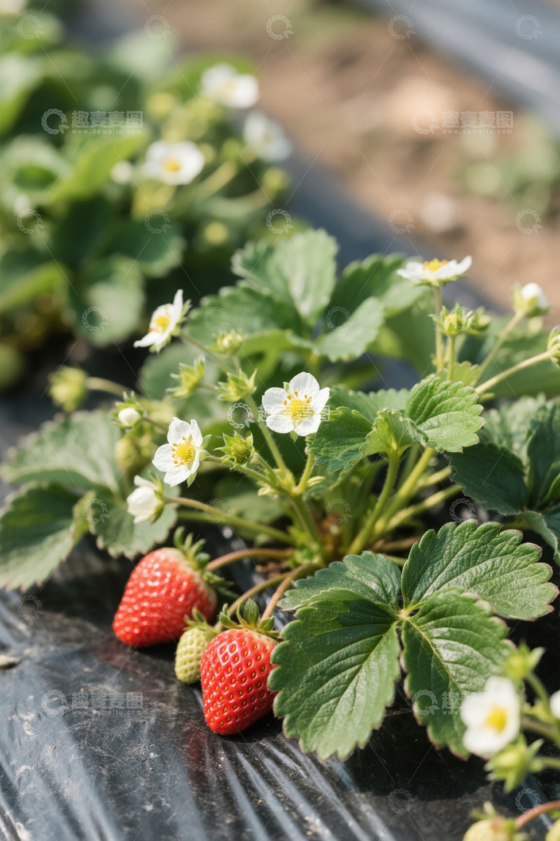 高清大图下载【趣麦麦图】草莓植株与成熟草莓特写